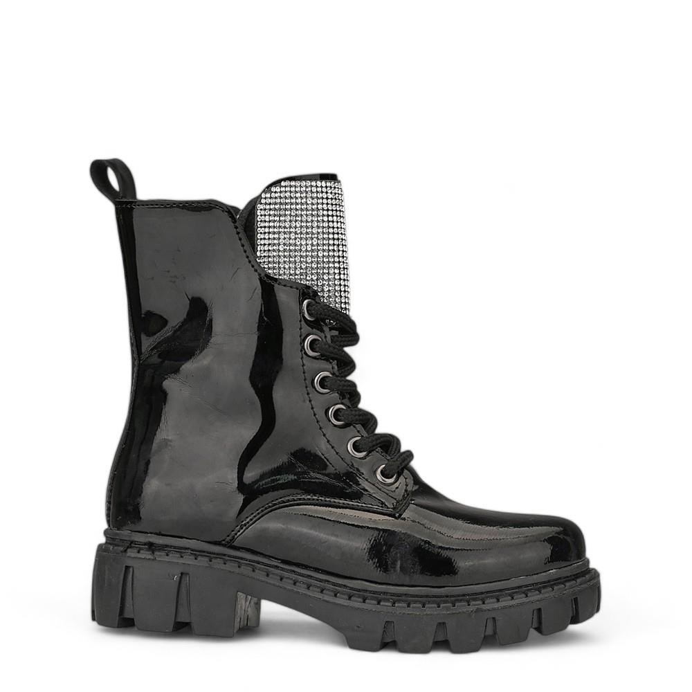 GRAFEN Kids F Bot 107 Taşlı Rugan Siyah
