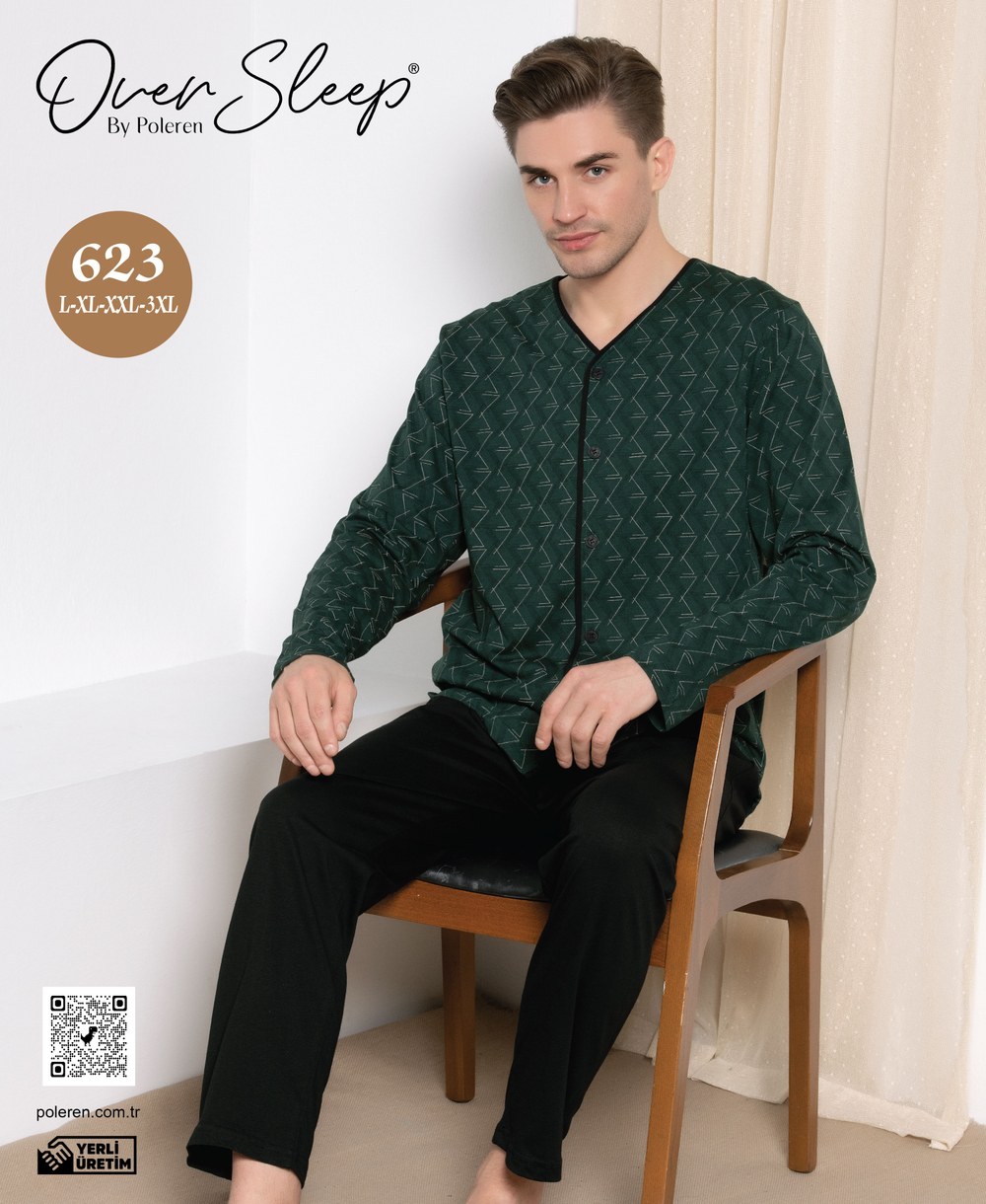 Over Sleep Erkek Battal Poleren Yeşil Pijama Takım