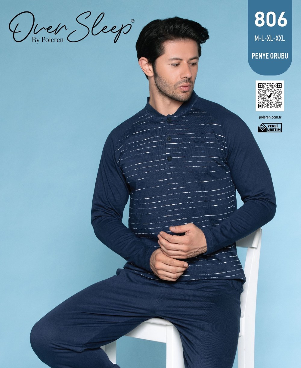 Over Sleep Bay Poleren Lacıvert Pijama Takım