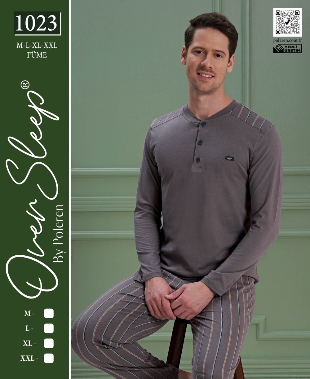 Over Sleep Erkek Poleren Füme Pijama Takım
