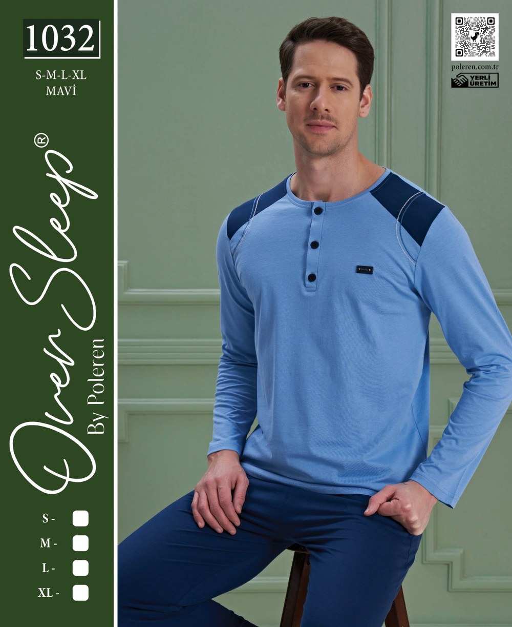 Over Sleep Erkek Poleren Mavi Pijama Takım