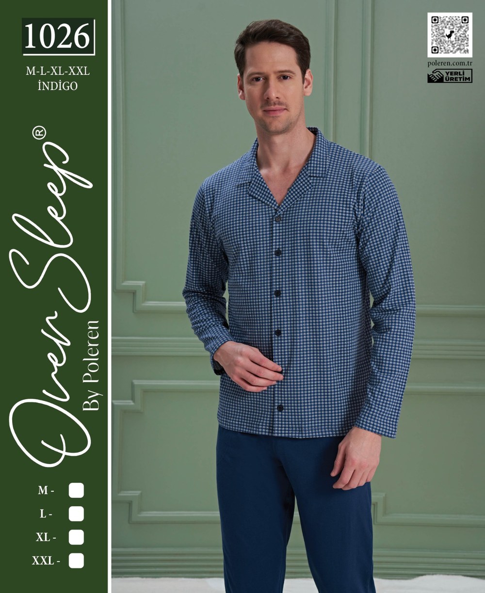Over Sleep Erkek Poleren Marin Pijama Takım