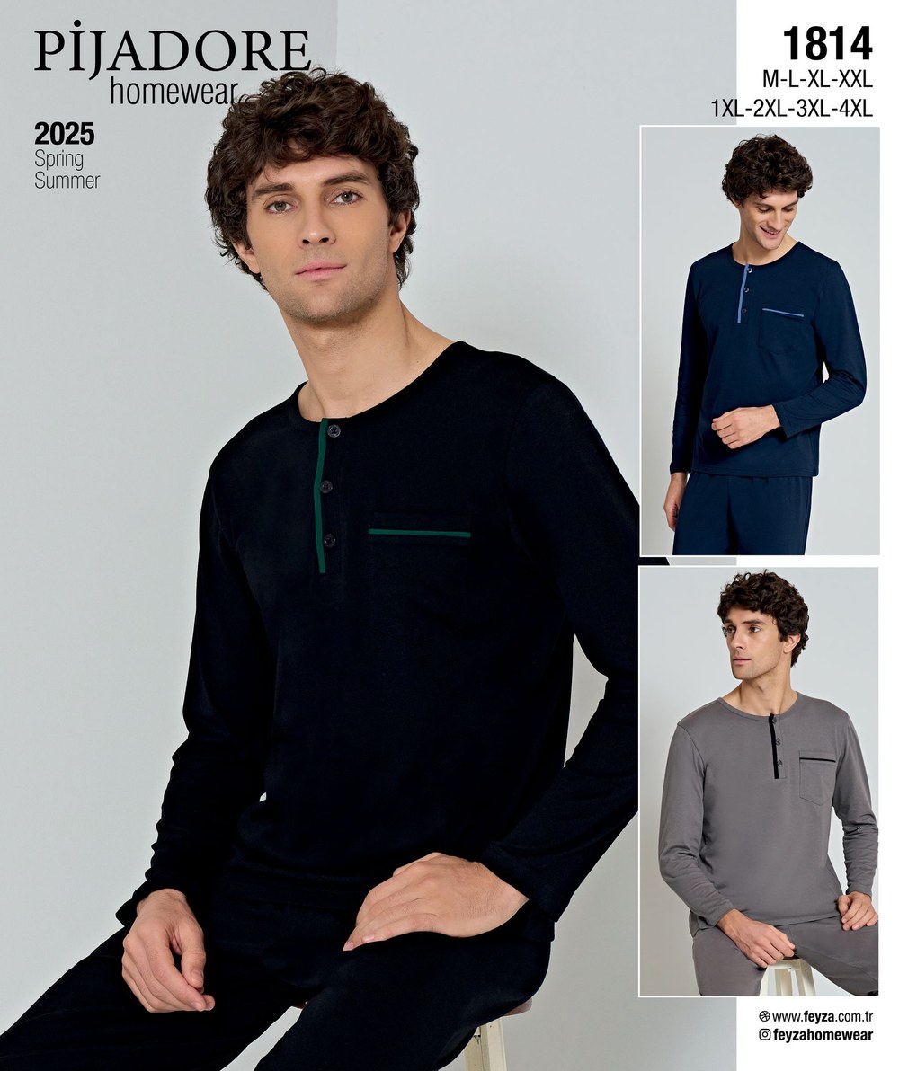 Pijadore 1814 Erkek Düz U.Kol Pijama Takımı