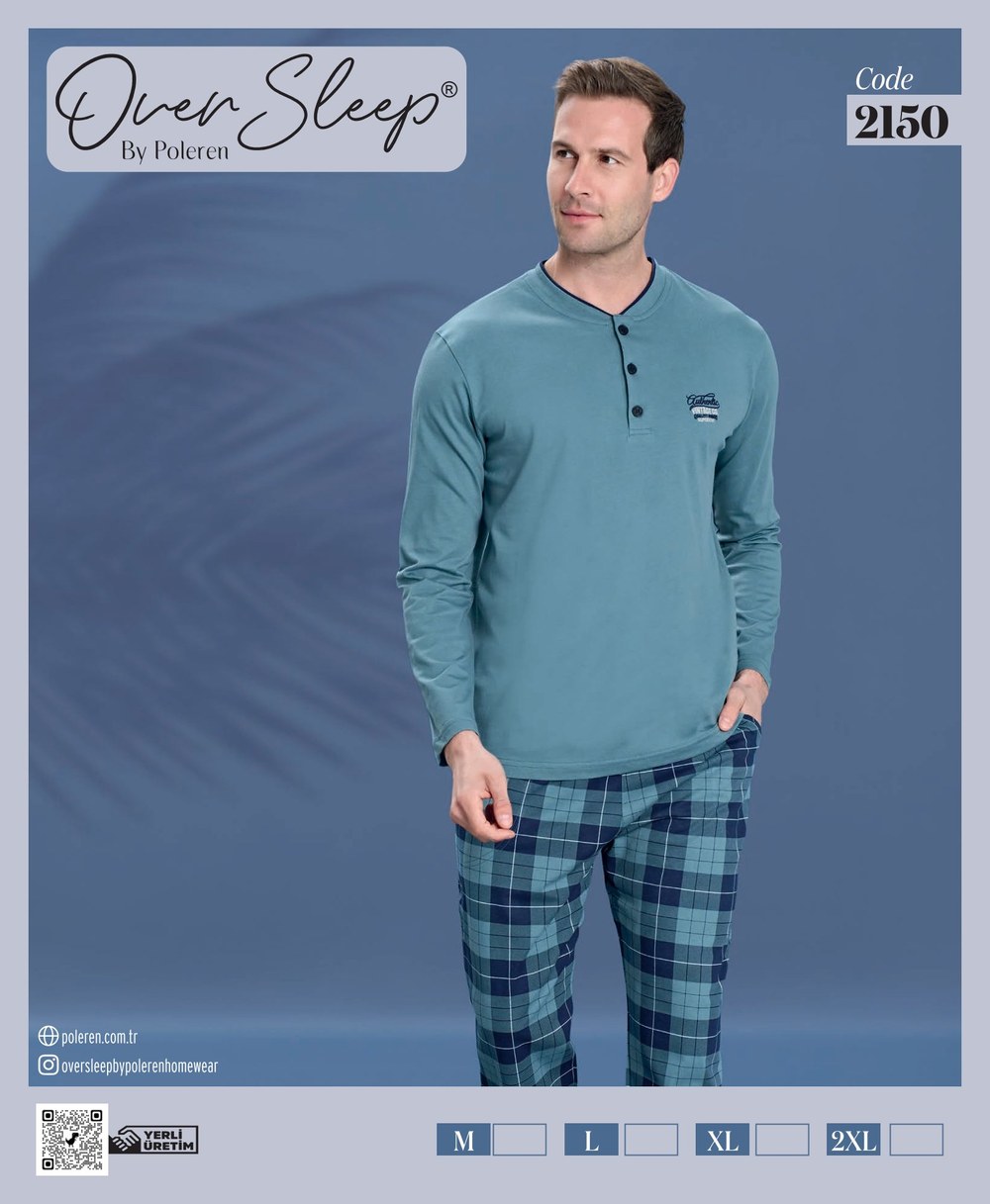 Over Sleep Erkek Poleren Yeşil U-Kol Pijama Takım