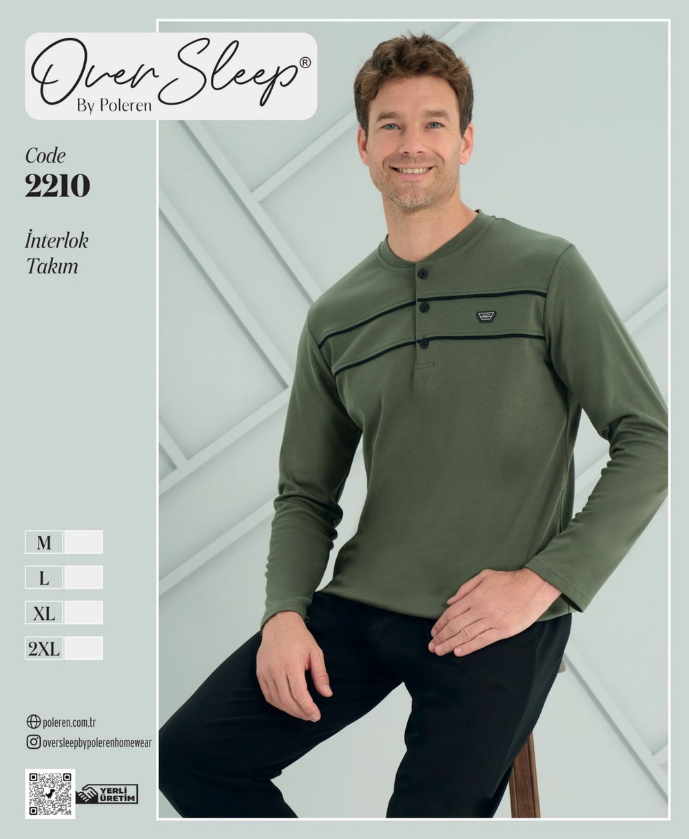 Over Sleep Erkek Yeşil İnterlok U.Kol Pijama Takım