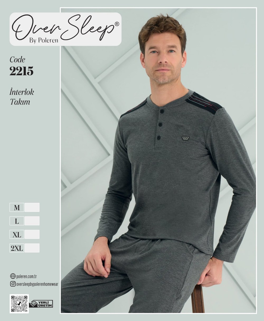 Over Sleep Erkek Antrasit İnterlok U.Kol Pijama Takım