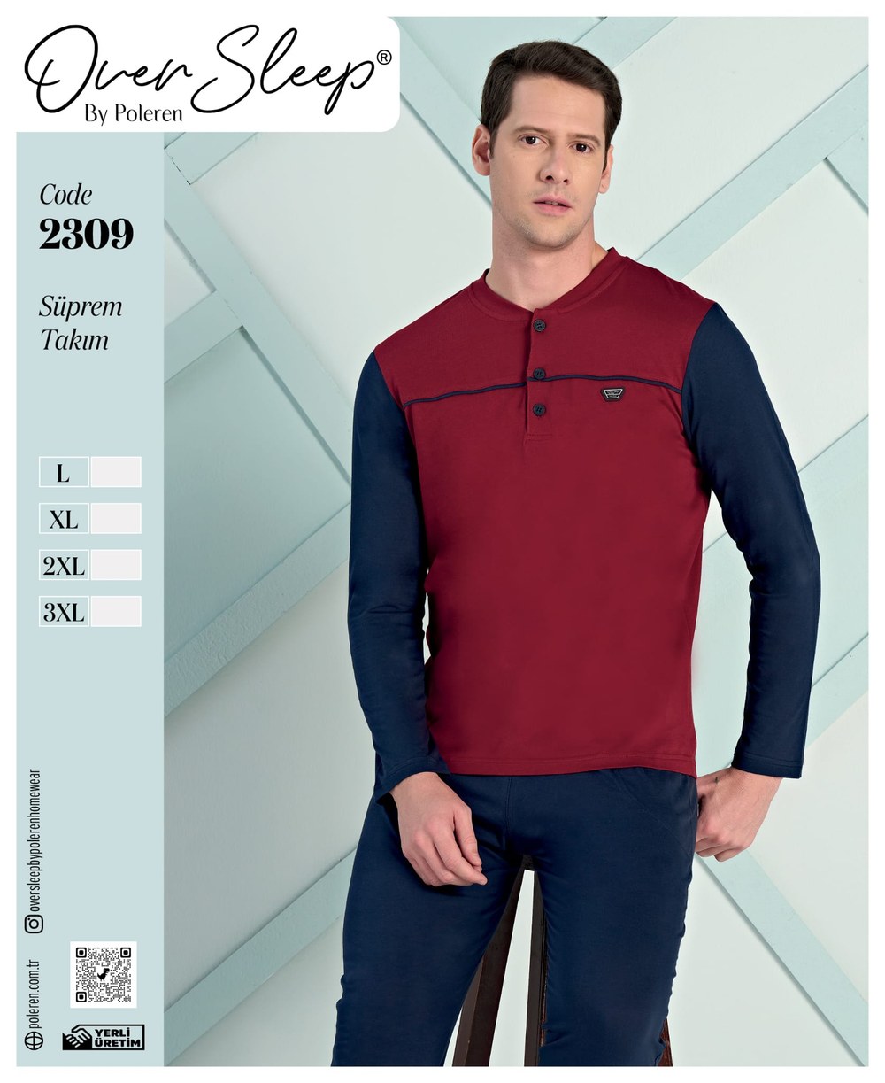 Over Sleep Erkek Poleren Bordo Battal Pijama Takım