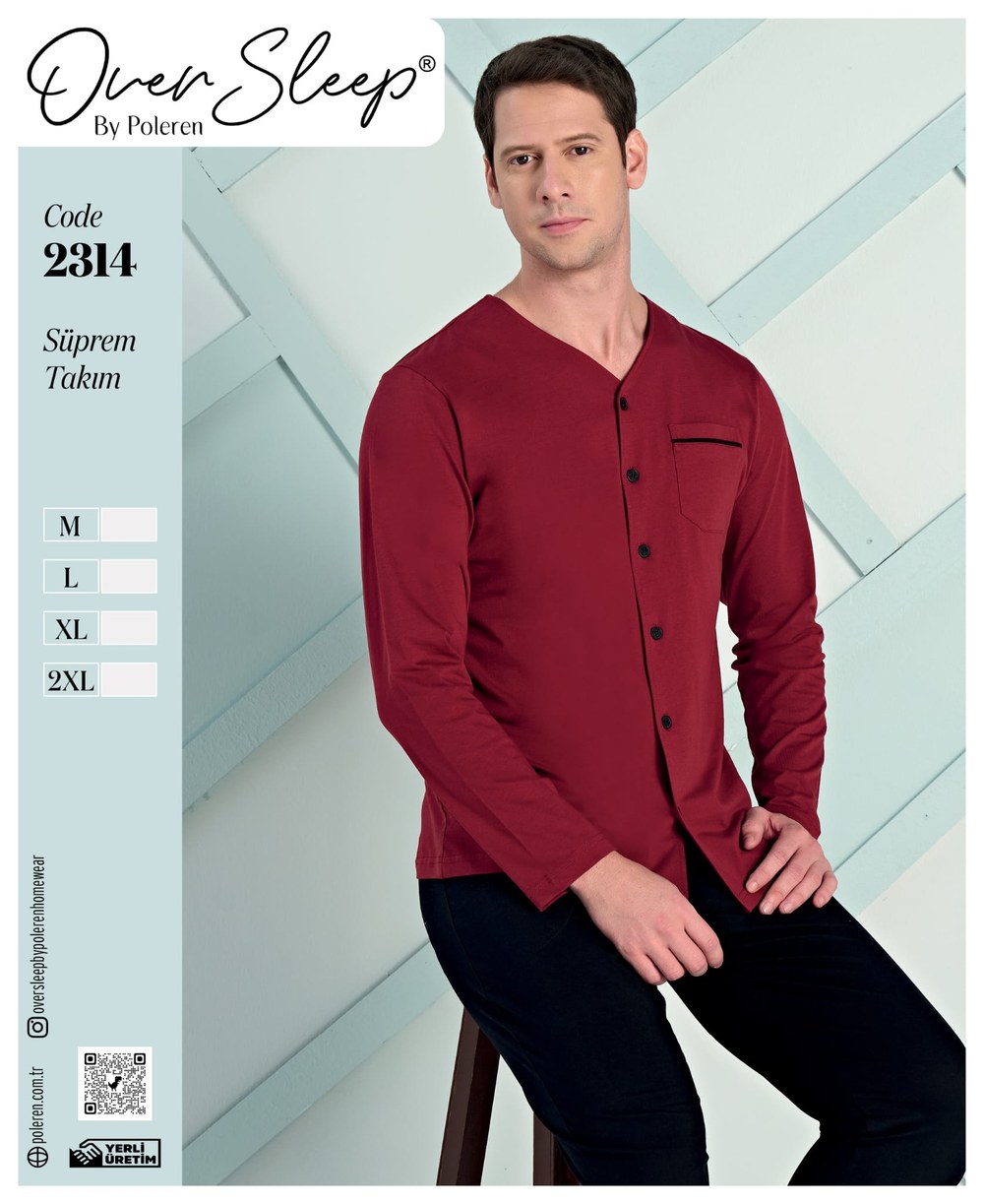 Over Sleep Erkek Poleren Bordo Süprem Pijama Takım