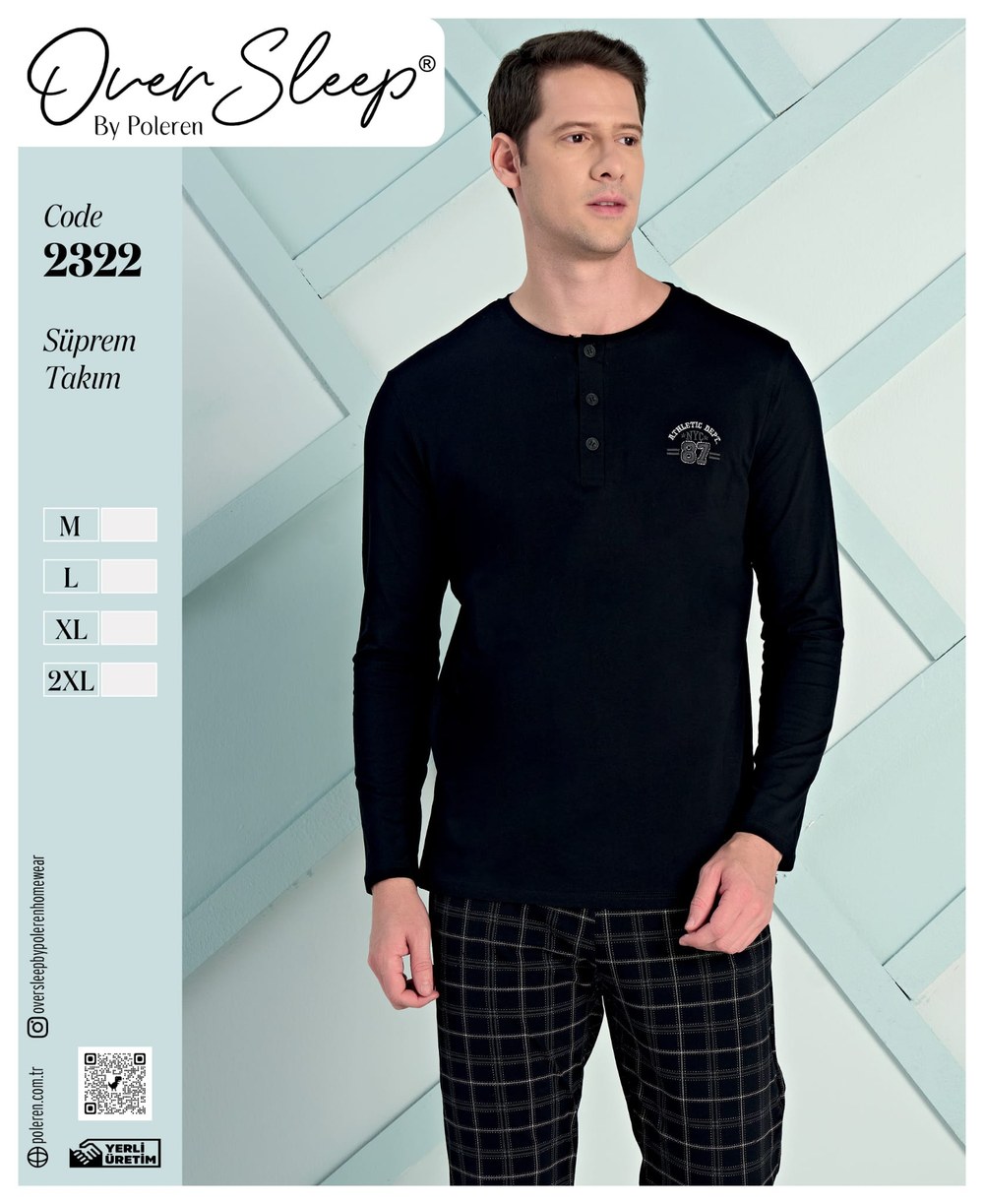 Over Sleep Erkek Poleren Siyah Süprem Pijama Takım