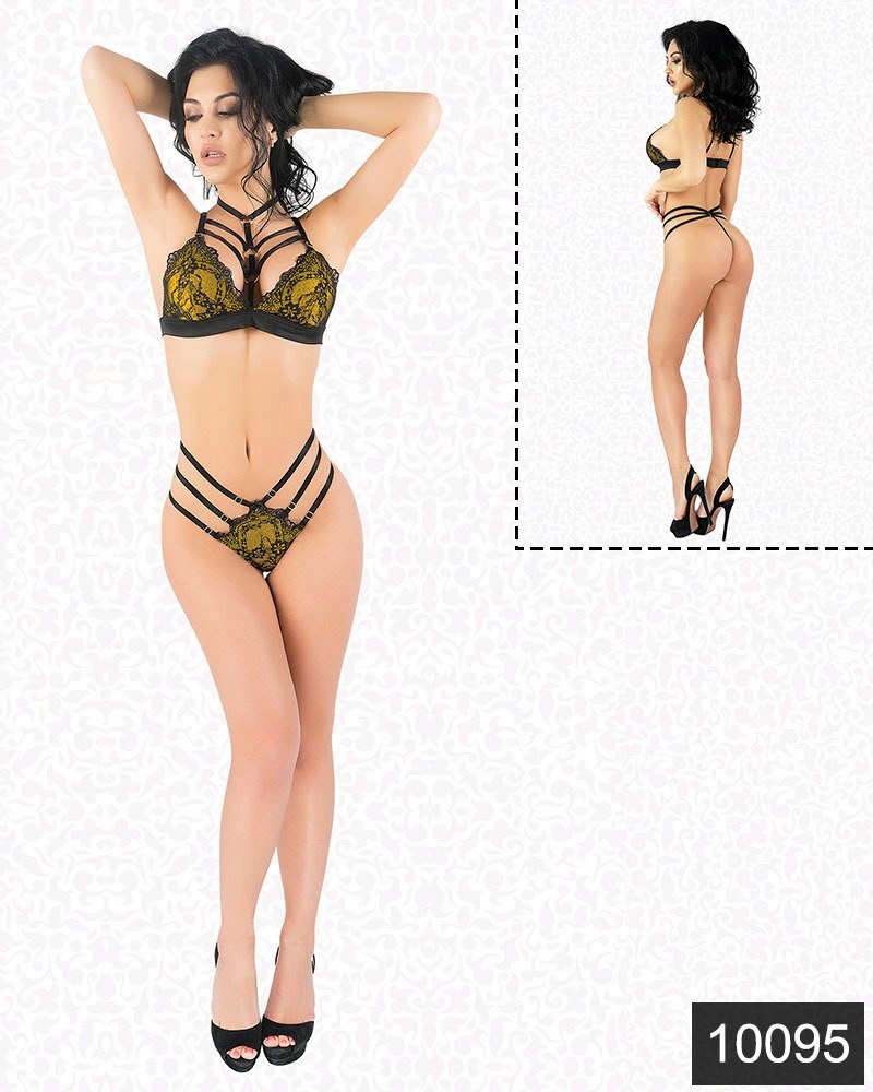 Elawin 10095 Sexy Sarı Lamine Takım