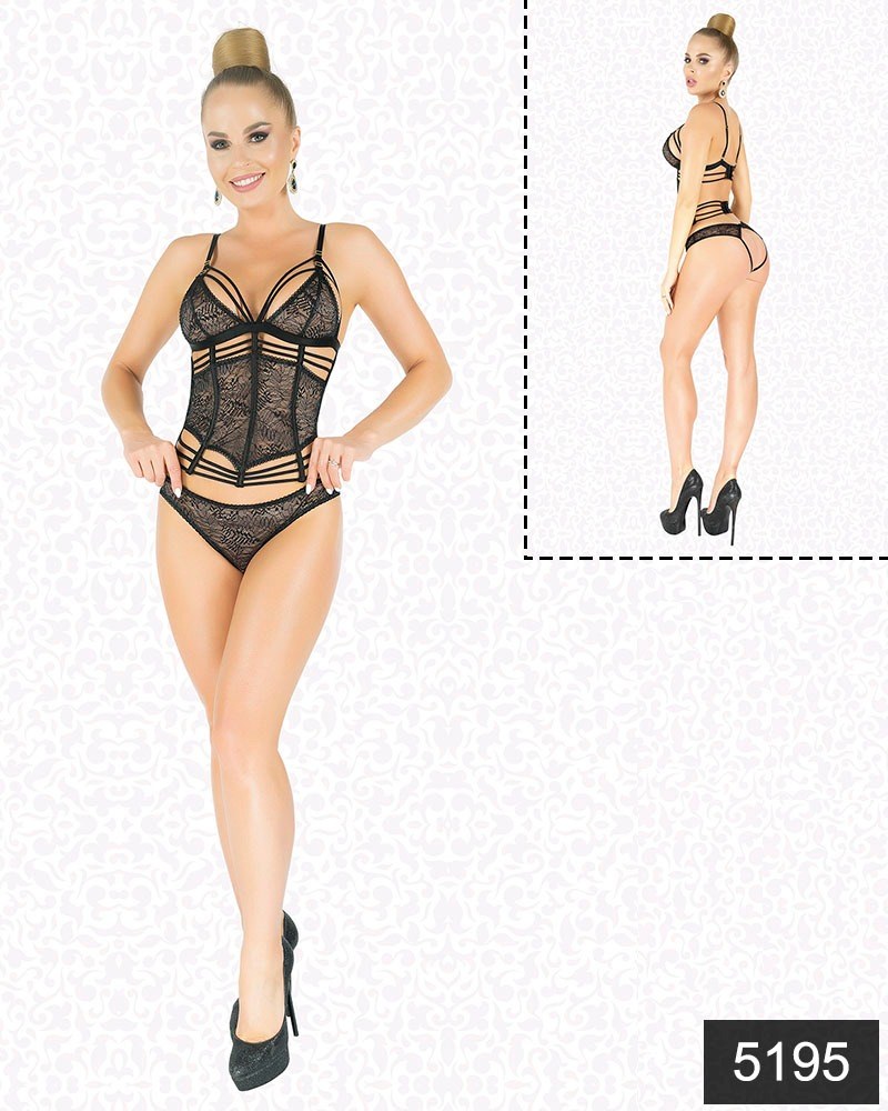 Elawin 5195 Simli Dantelli Bustier Takım