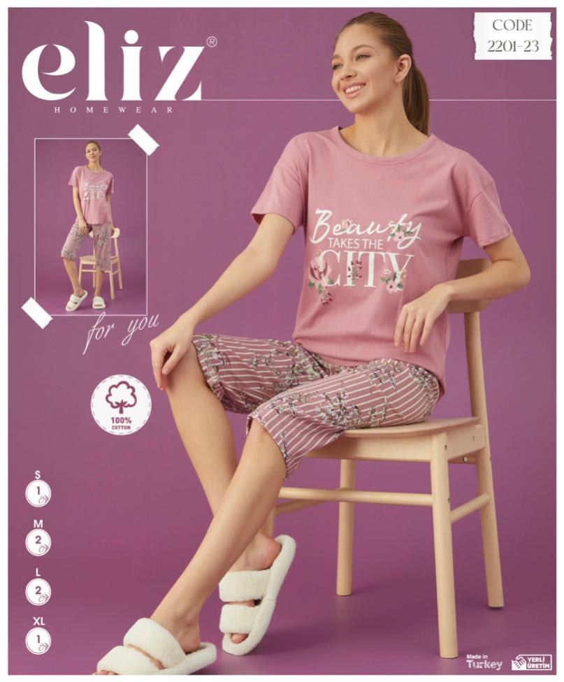 Eliz 2201-23 Bayan Penye Kısa Kol Kapri Takım