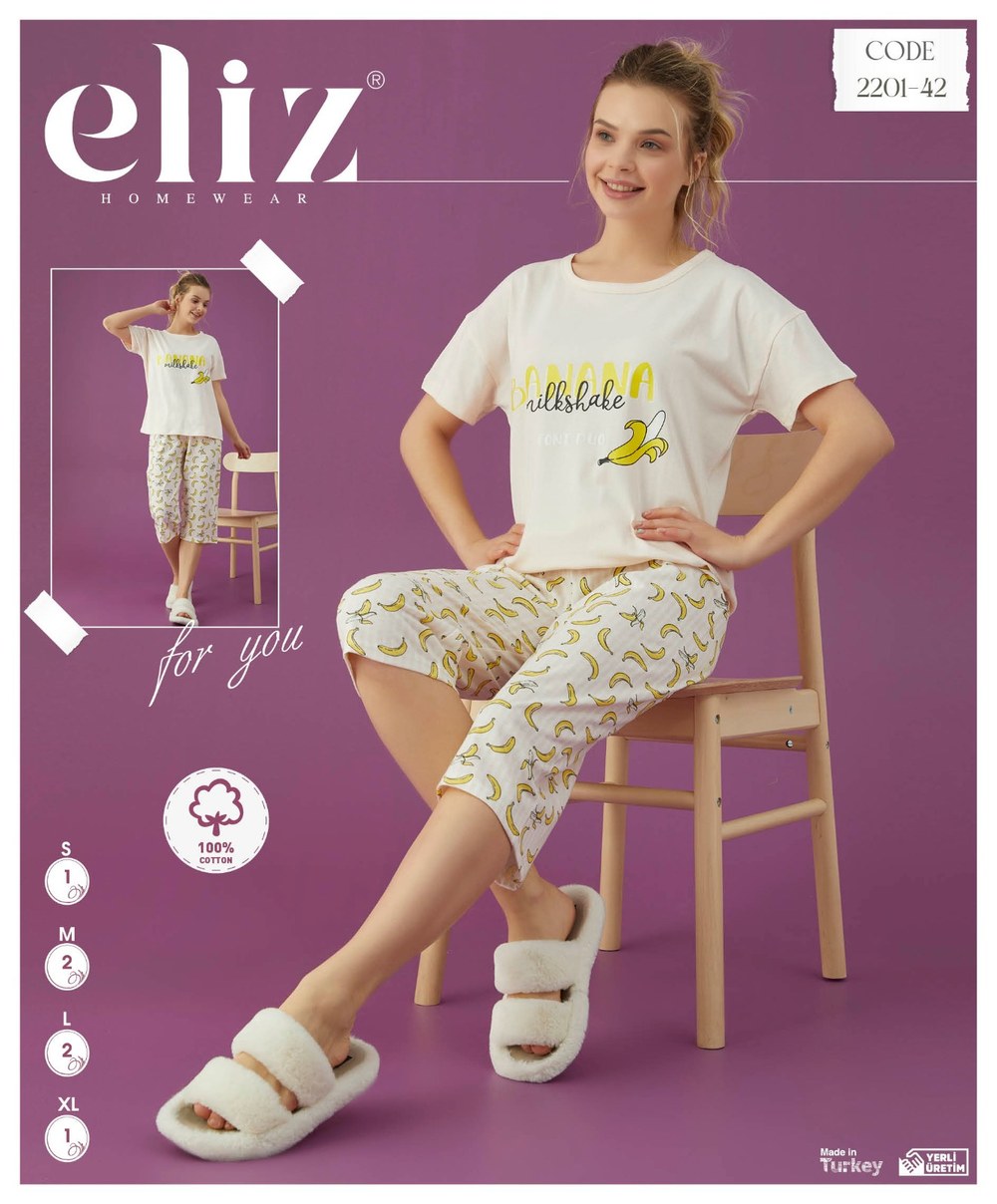 Eliz 2201-42 Bayan Penye Kısa Kol Kapri Takım