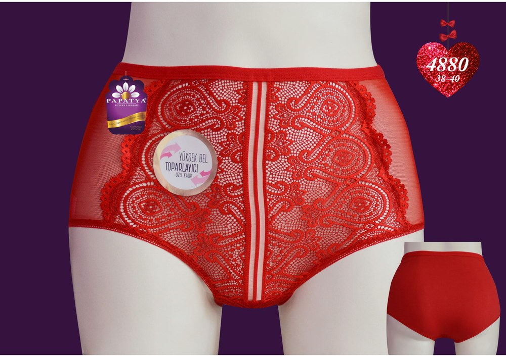 Papatya 4880 Std Kırmızı Yuksek Bel Bıkını On Orta Bant Yan Tul