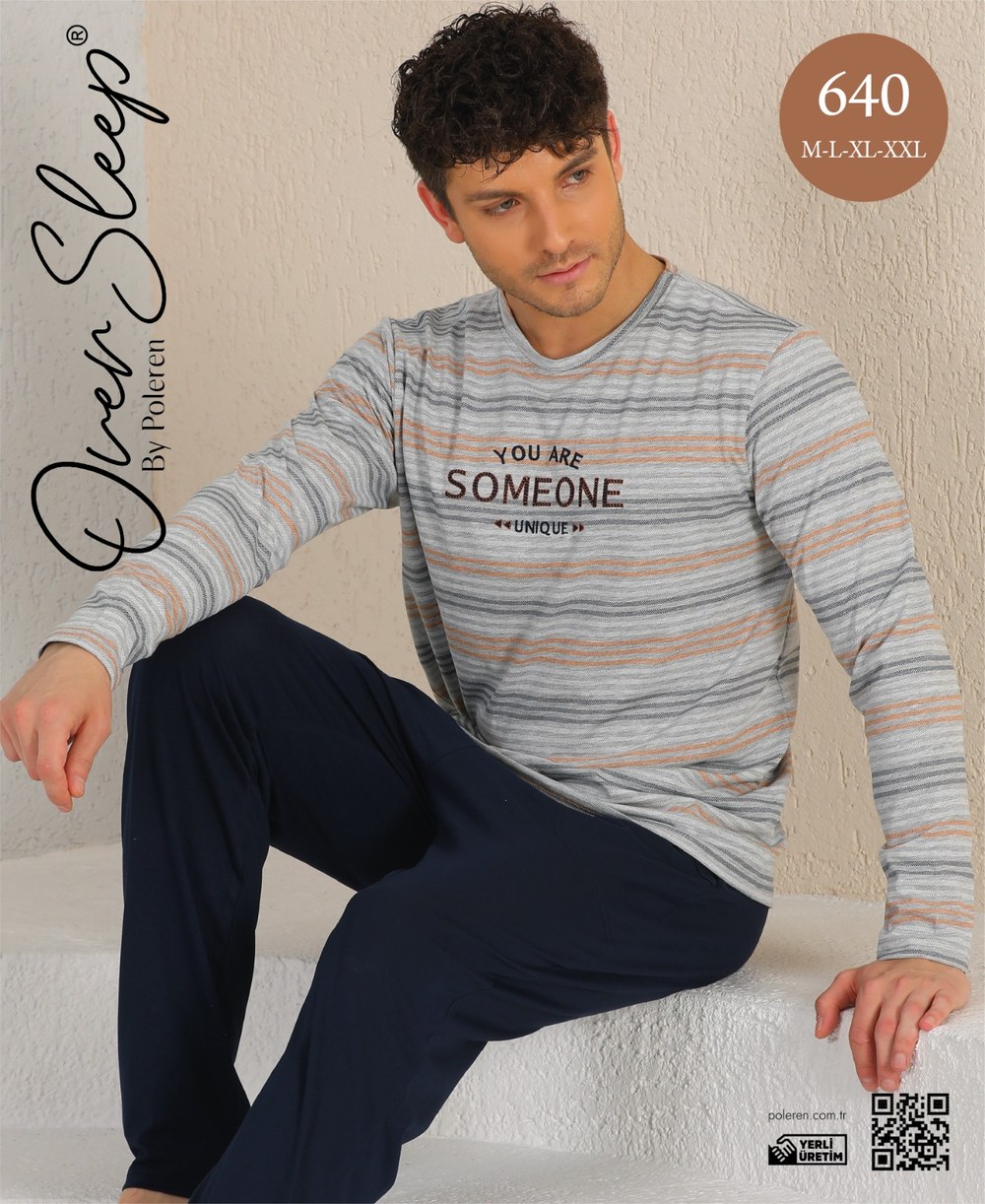 Over Sleep Erkek Poleren Gri Melanj Pijama Takım