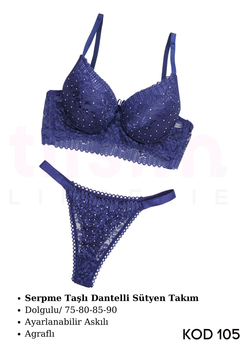 Tılsım Serpme Taşlı Dantelli Balenli Sutyen Takım