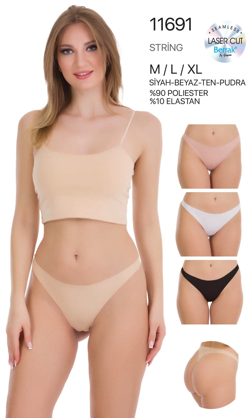 Berrak 11691 Bayan Lazer Kesim Poliester String