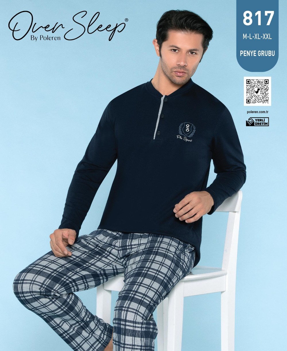 Over Sleep Erkek Poleren Lacıvert Pijama Takım