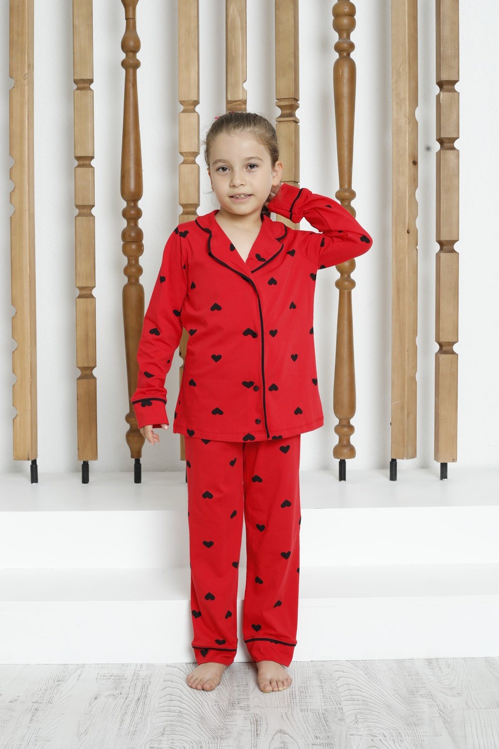 Elitol 8201-4.Ç Çocuk Desenli Düğmeli U.Kol Pijama Takım