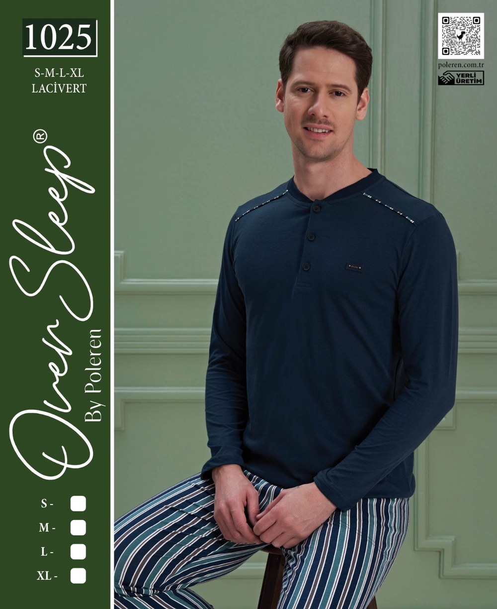 Over Sleep Erkek Poleren Lacıvert Pijama Takım
