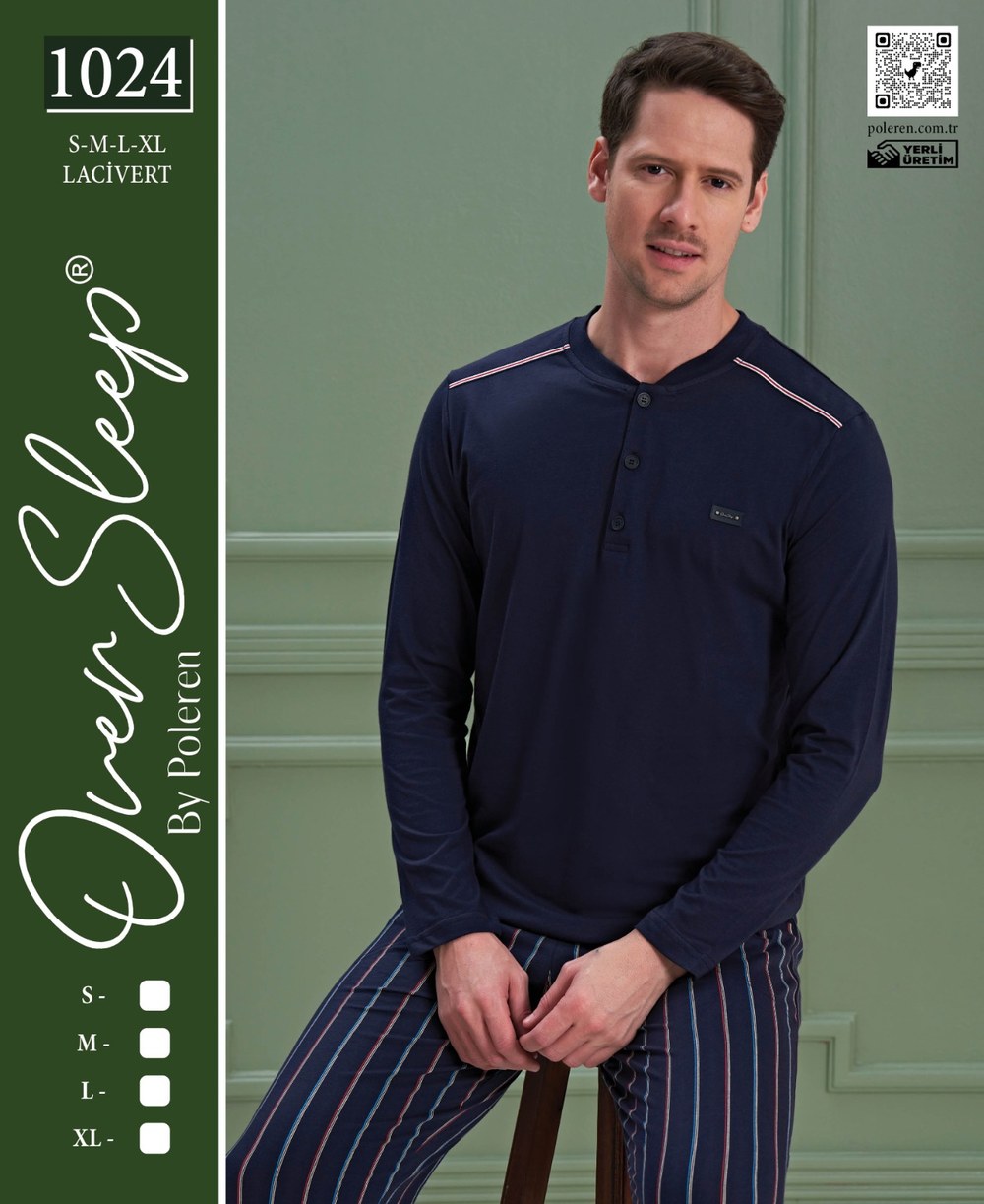 Over Sleep Erkek Poleren Lacıvert Pijama Takım