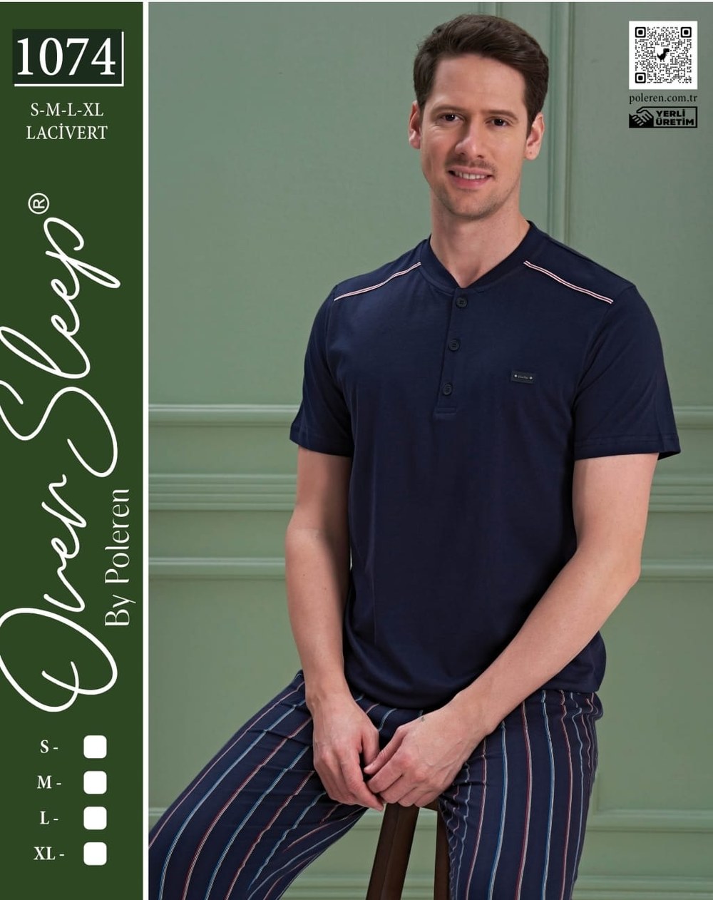 Over Sleep Erkek Poleren Lacıvert Pijama Takım