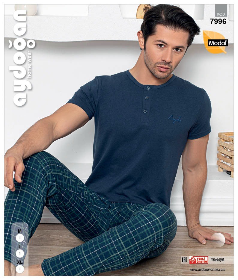 Aydoğan 7996 Erkek Modal Patlı Kısa Kol Pijama Takım