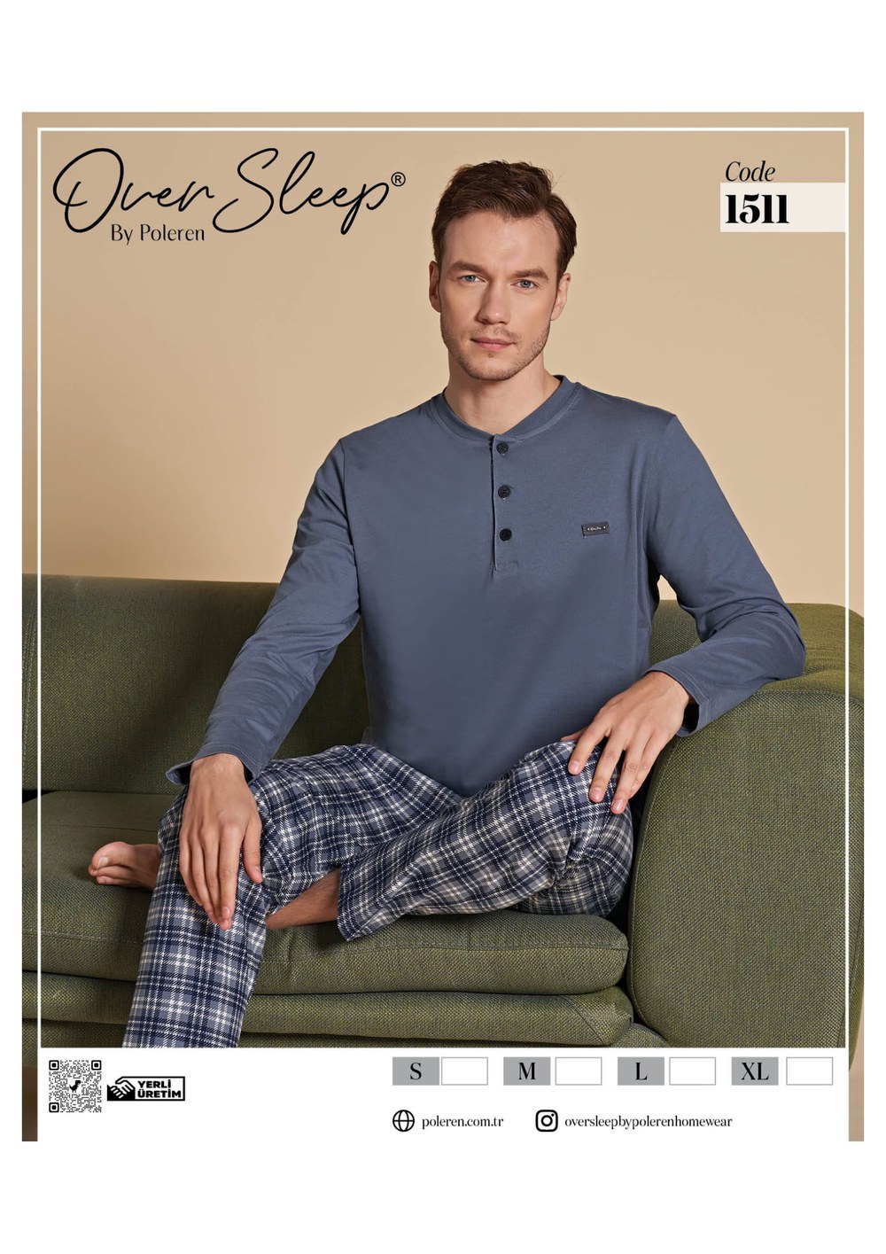 Over Sleep Poleren 1511 İndigo Erkek Pijama Takım