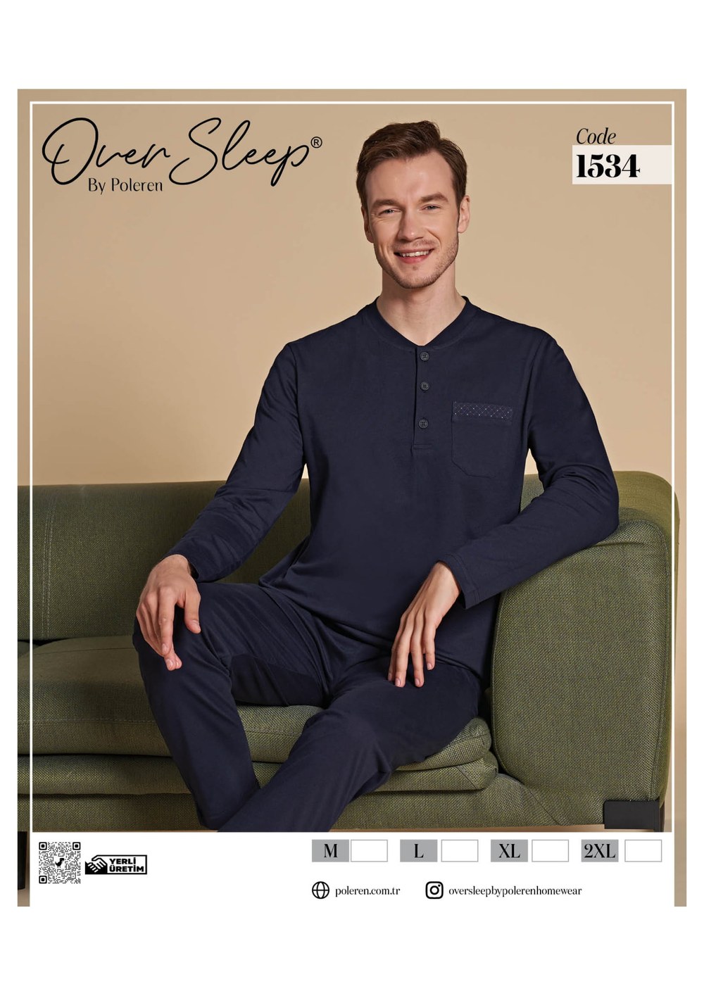 Over Sleep 1534 Poleren Erkek Lacıvert Pijama Takım
