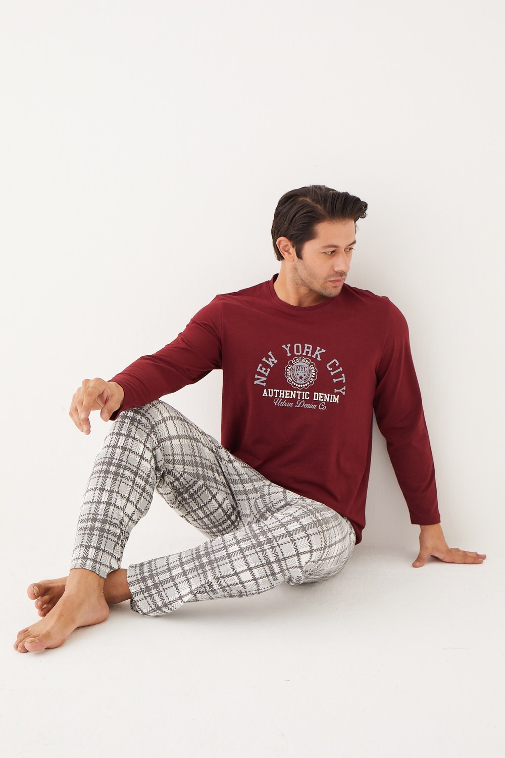 Elitol 1250-18 Erkek Bordo Pijama Takımı