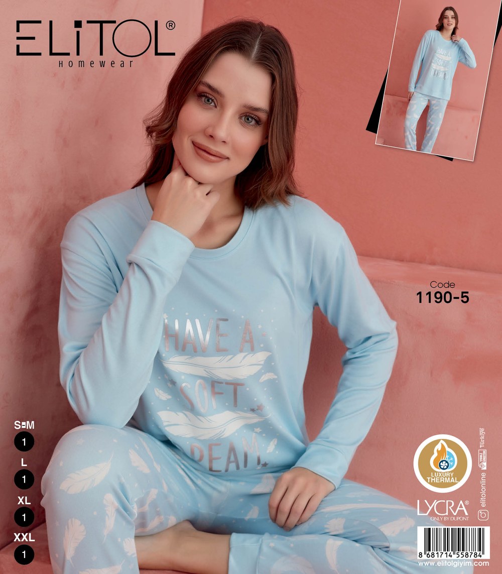 Elitol 1190-5 Bayan Turkuaz Thermal Pijama Takımı