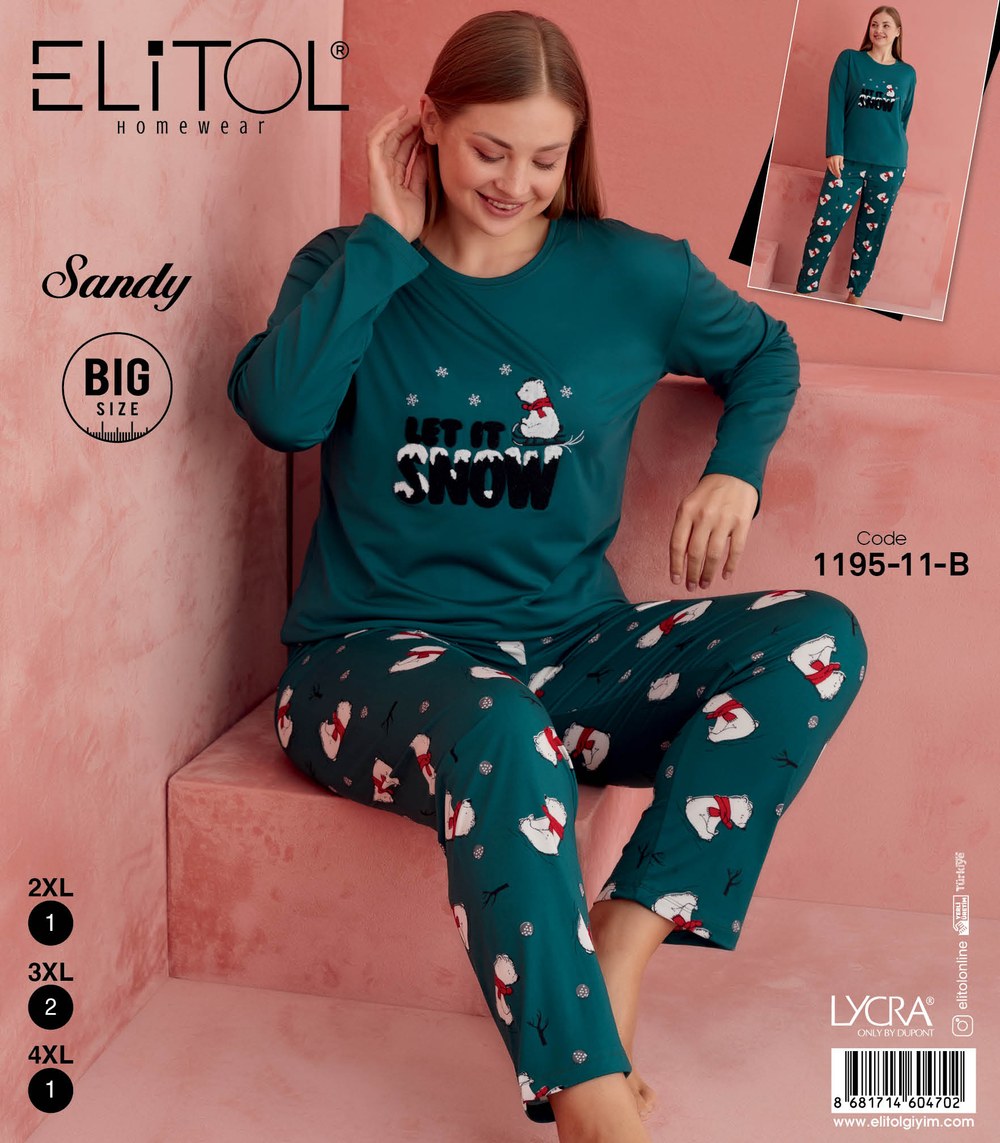 Elitol 1195-11-B Sandy Battal Bayan Yeşil Pijama Takımı
