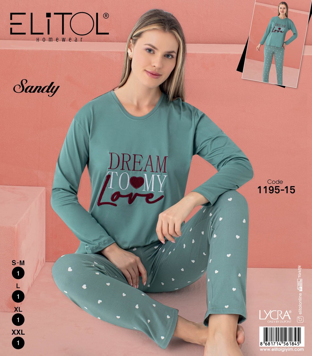 Elitol 1195-15 Sandy Bayan Yeşil Pijama Takımı