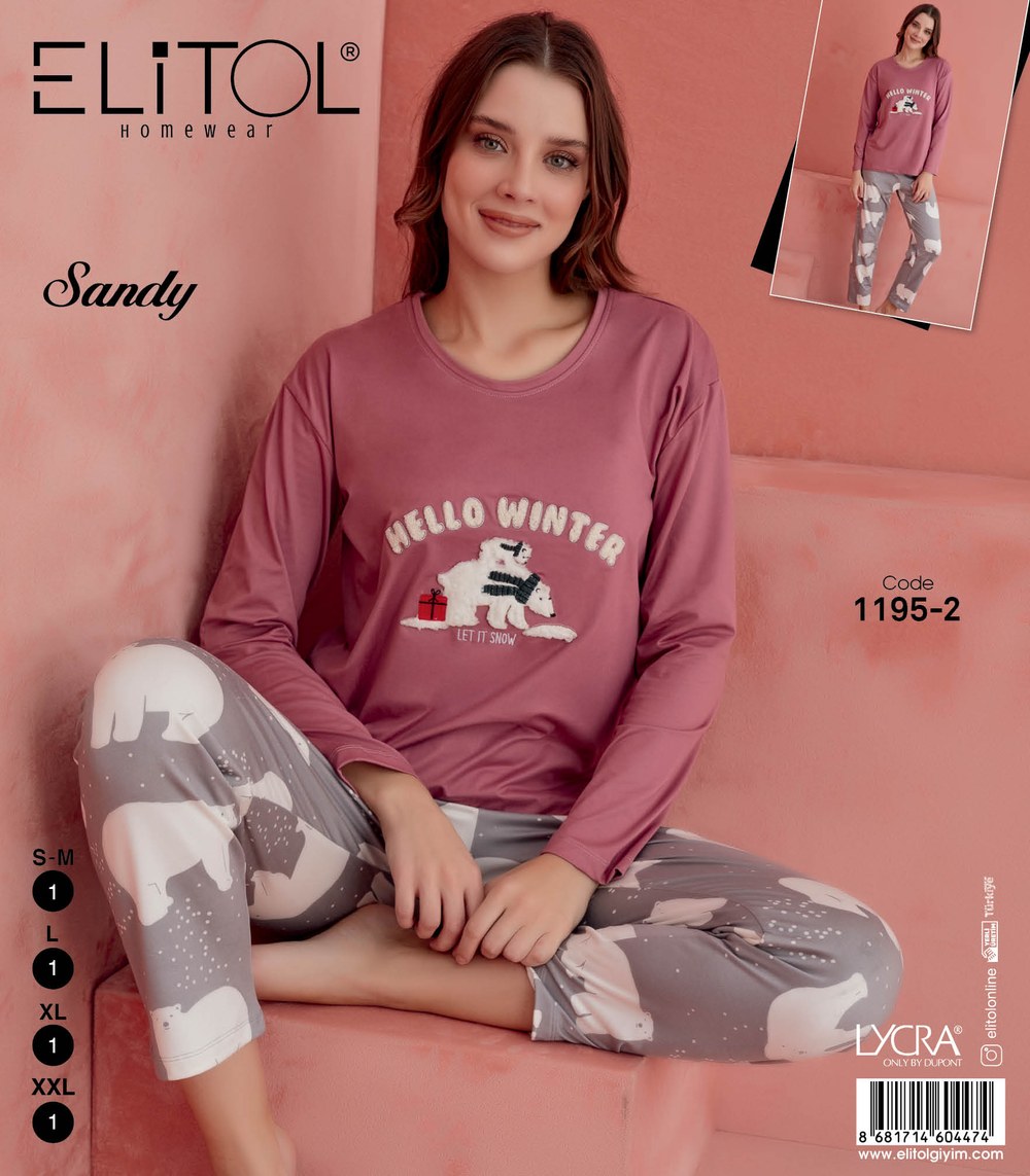 Elitol 1195-2 Sandy Bayan Pudra Pijama Takımı