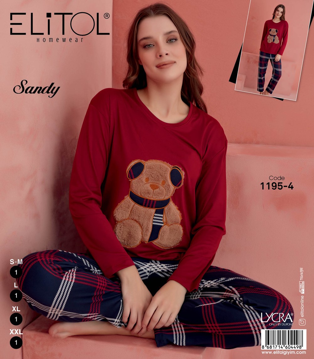 Elitol 1195-4 Sandy Bayan Bordo Pijama Takımı