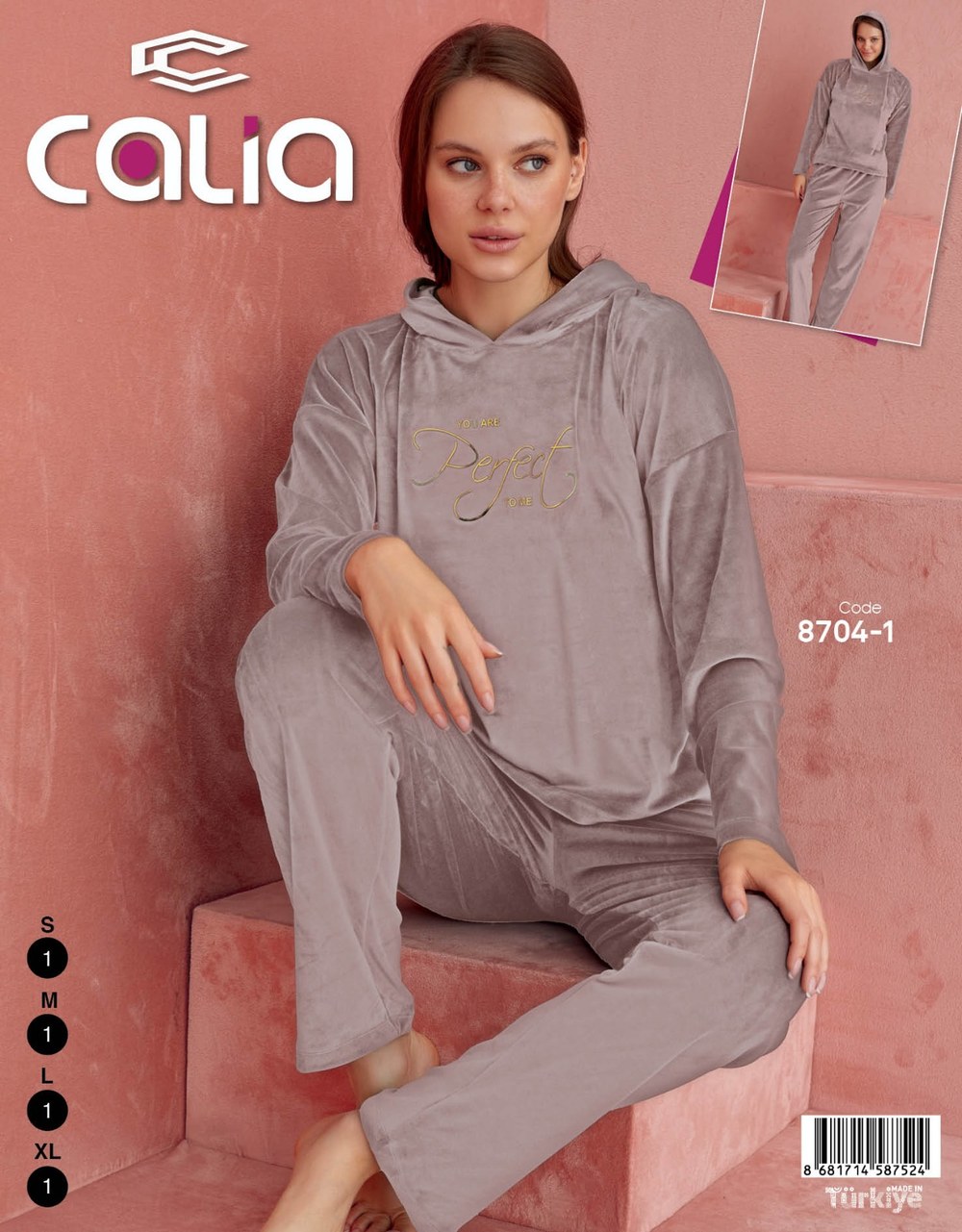 Elitol 8704-1 Bayan Taş Kadife Pijama Takımı