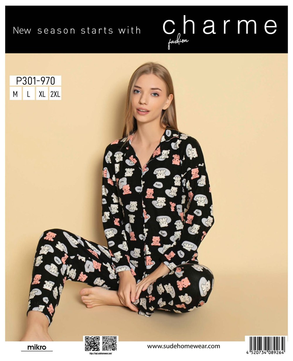 Charme P-301-970 Bayan Mikro Gömlek U.Kol Pijama Takım