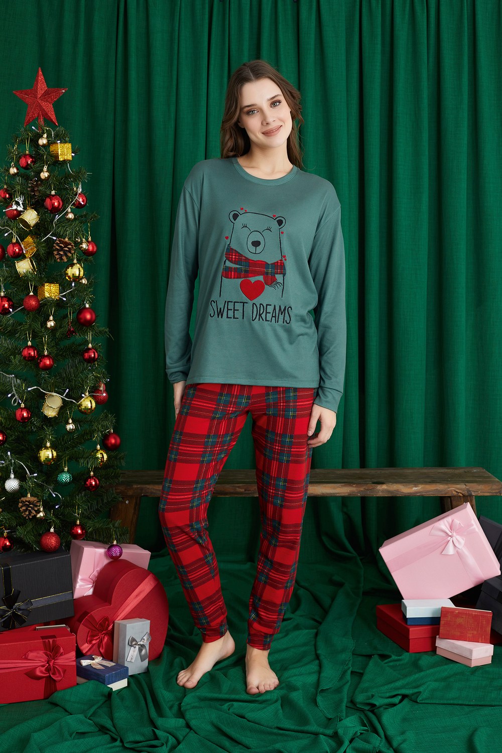 Elitol 1190-27 Bayan Yeşil Thermal Pijama Takımı