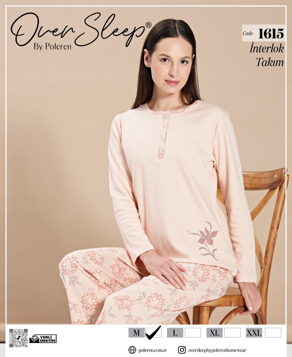 Over Sleep Bayan Poleren Pudra Pijama Takım