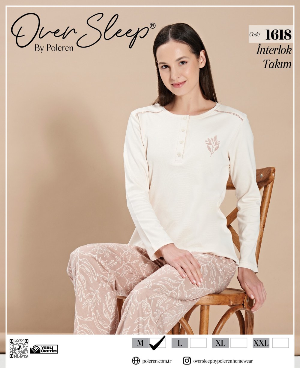 Over Sleep Bayan Poleren Krem Pijama Takım