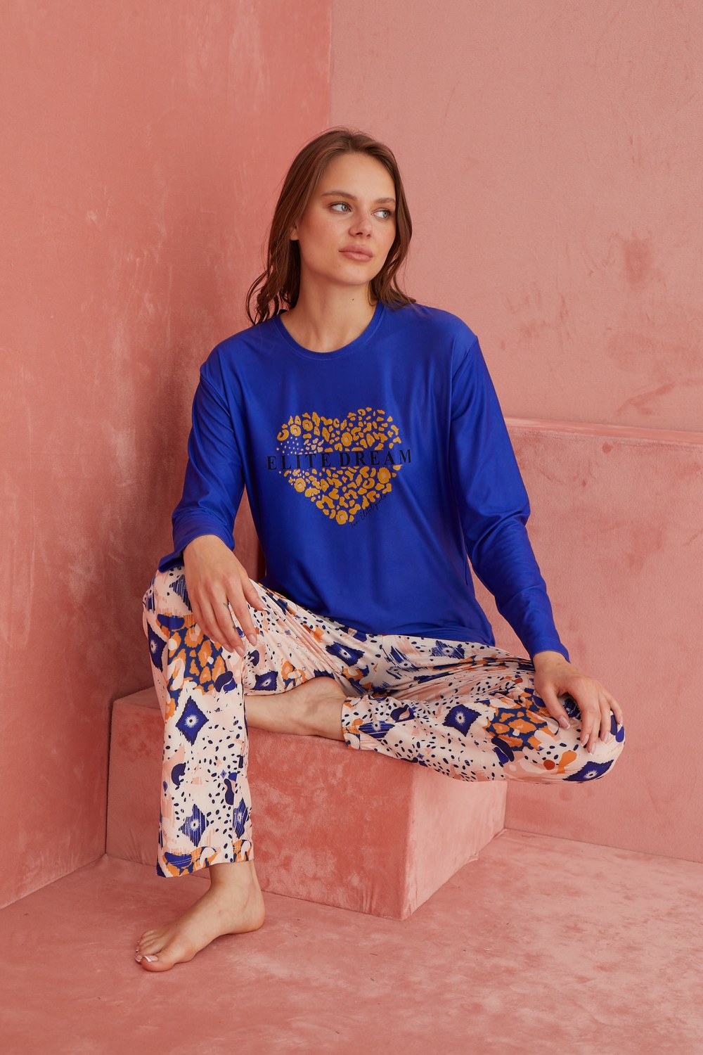 Elitol 1181-15 Marla Bayan Mavi Pijama Takım