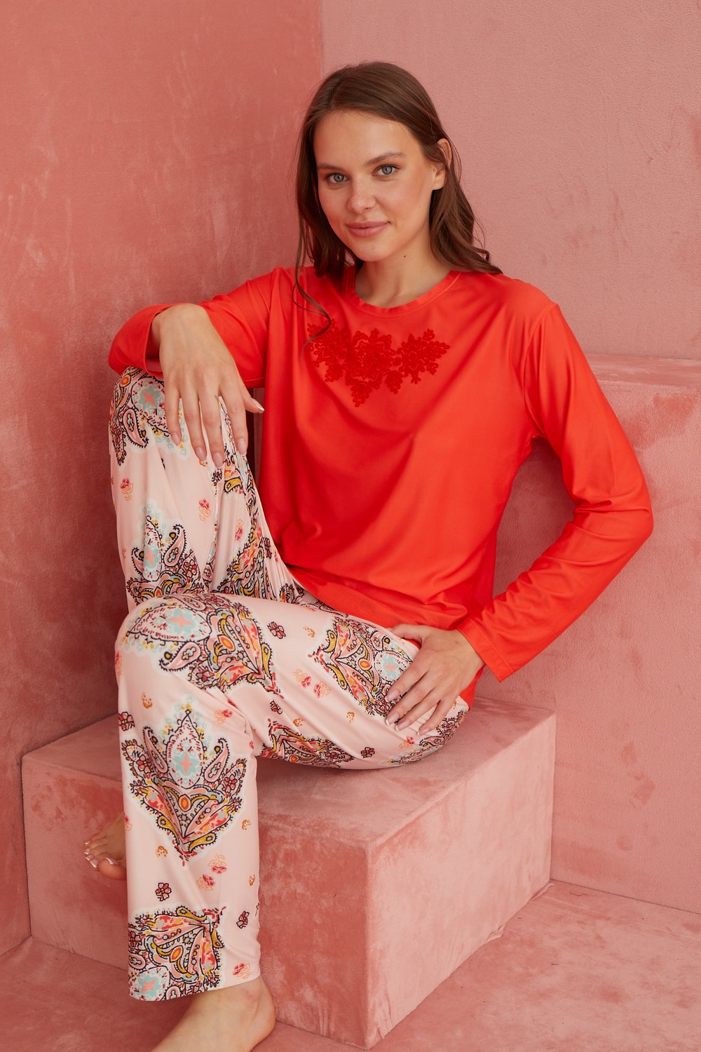 Elitol 1181-16 Marla Bayan Turuncu Pijama Takım