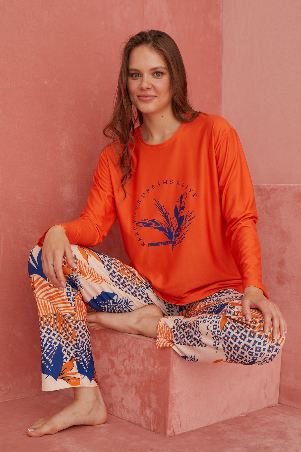 Elitol 1181-7 Marla Bayan Turuncu Pijama Takım