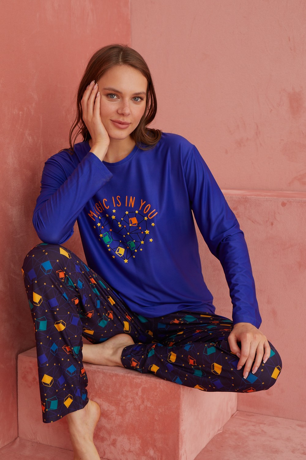 Elitol 1181-8 Marla Bayan Mavi Pijama Takım
