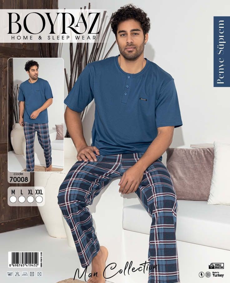 Boyraz 70008 Erkek Süprem Penye K.Kol Pijama Takımı