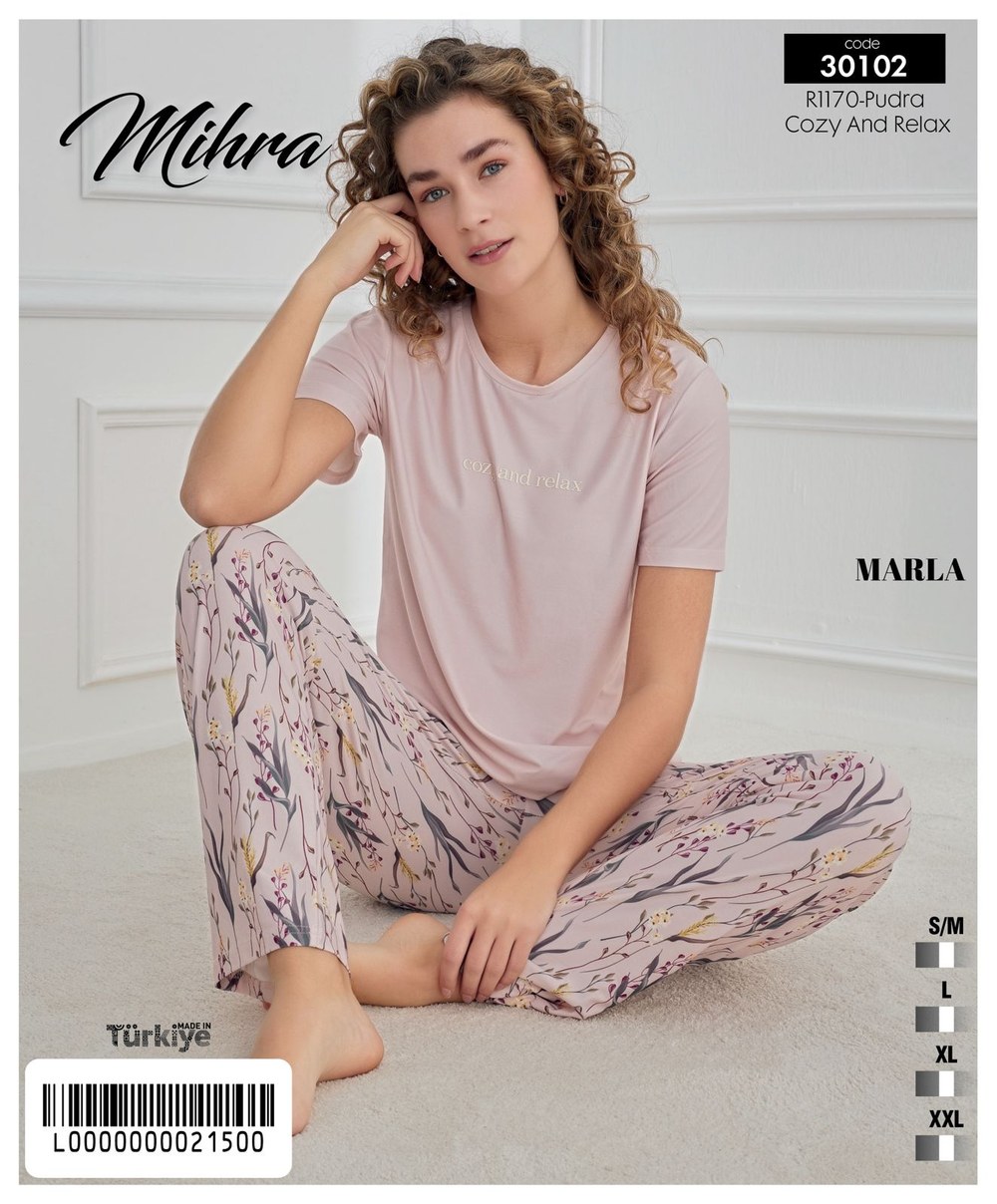 Arcan Marla 30102 Pudra K.Kol Alt Uzun Reçmeli Pijama Takım