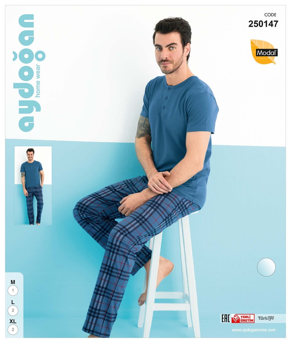 Aydoğan 250147 Erkek Modal Patlı K.Kol Pijama Takımı