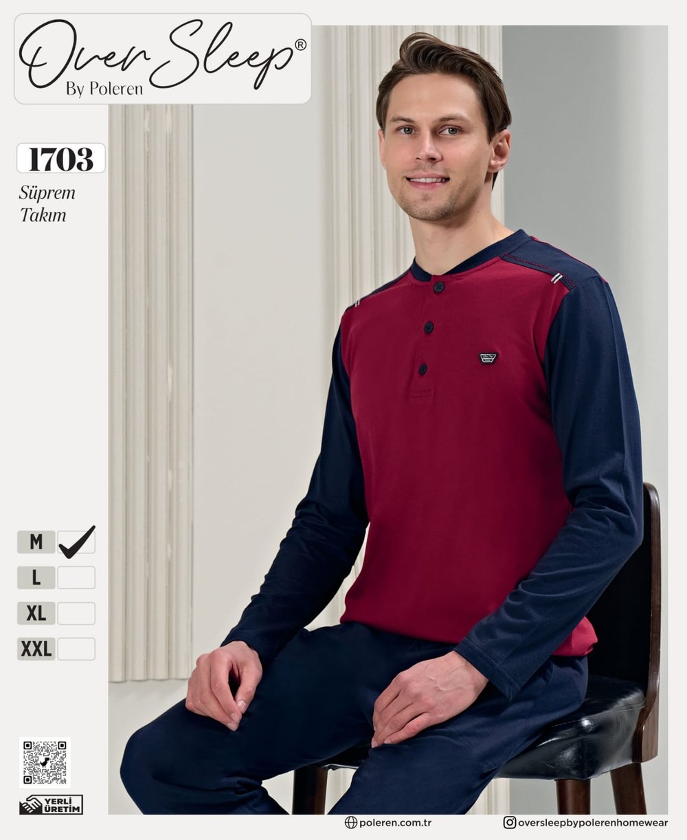Over Sleep Erkek Poleren Bordo Pijama Takım