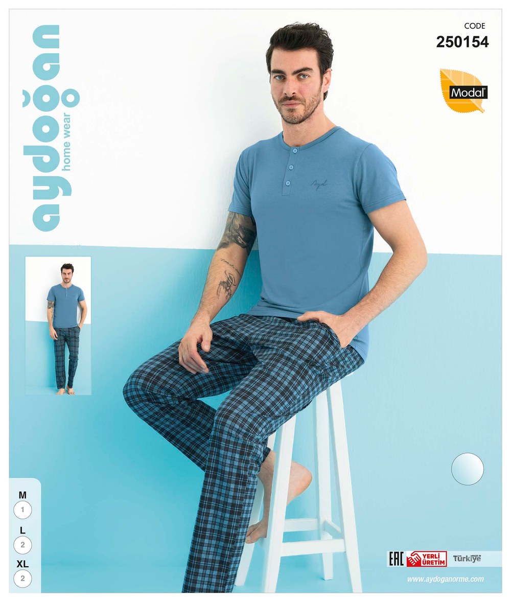 Aydoğan 250154 Erkek Modal Patlı K.Kol Pijama Takımı