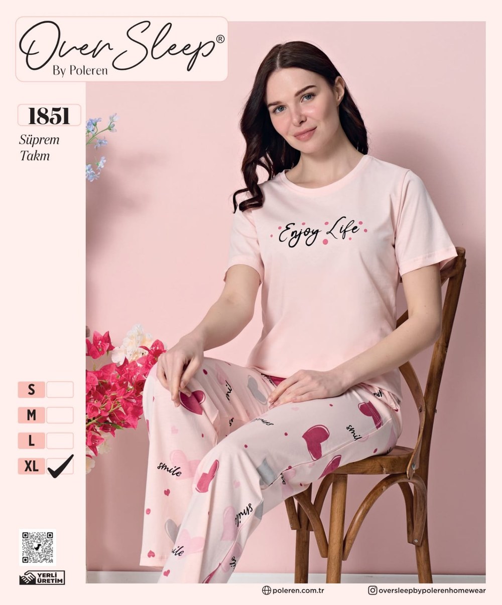 Over Sleep Bayan Poleren Pudra Pijama Takım